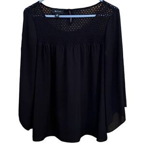 AB Studio Women Pullover Lace Upper Blouse Top Scoop Neck Black Size Small‎
